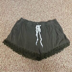 POL Womens Lounge Shorts Green Crochet Medium